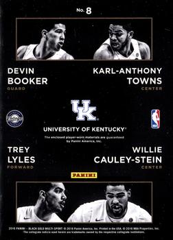 2016-17 Panini Black Gold Collegiate - Quad Materials SN199 #8 Devin Booker / Karl-Anthony Towns / Trey Lyles / Willie Cauley-Stein Back