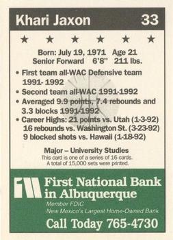 1992-93 New Mexico Lobos #6 Khari Jaxon Back