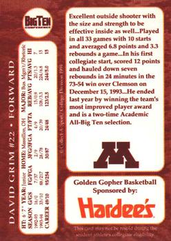 1994-95 Minnesota Golden Gophers #2 David Grim Back