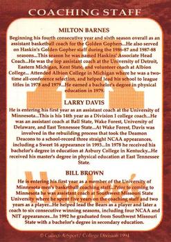 1994-95 Minnesota Golden Gophers #16 Milton Barnes / Larry Davis / Bill Brown Back