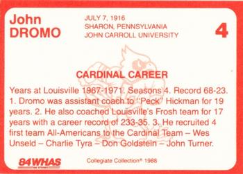 1988-89 Louisville Cardinals Collegiate Collection #4 John Dromo Back