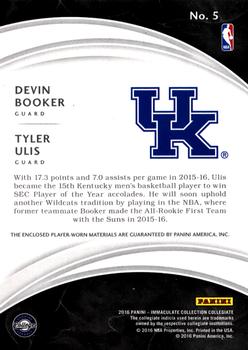 2016-17 Panini Immaculate Collection Collegiate - Collegiate Combos Materials Prime #5 Devin Booker / Tyler Ulis Back