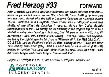 1996-97 Rockford Lightning (CBA) #8 Fred Herzog Back