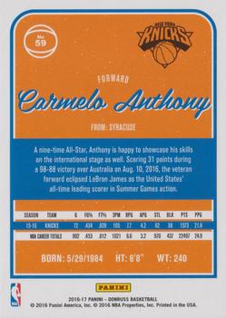 2016-17 Donruss - Press Proof Silver #59 Carmelo Anthony Back
