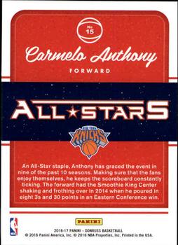 2016-17 Donruss - All-Stars #15 Carmelo Anthony Back