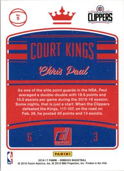 2016-17 Donruss - Court Kings #5 Chris Paul Back