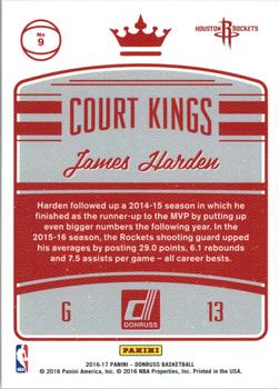 2016-17 Donruss - Court Kings #9 James Harden Back
