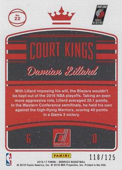 2016-17 Donruss - Court Kings Press Proof Orange #22 Damian Lillard Back