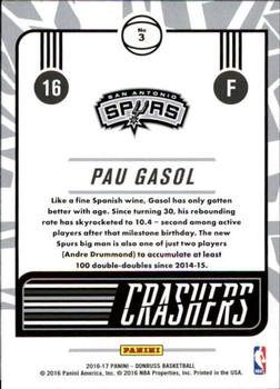 2016-17 Donruss - Crashers #3 Pau Gasol Back