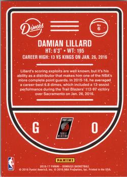 2016-17 Donruss - Dimes #6 Damian Lillard Back