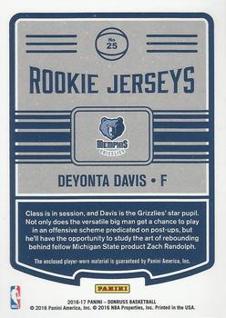 2016-17 Donruss - Rookie Jerseys #25 Deyonta Davis Back