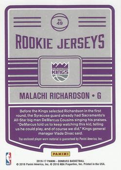 2016-17 Donruss - Rookie Jerseys #49 Malachi Richardson Back