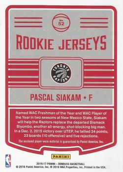 2016-17 Donruss - Rookie Jerseys #52 Pascal Siakam Back