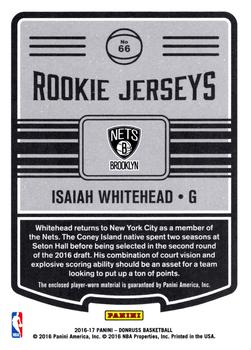 2016-17 Donruss - Rookie Jerseys #66 Isaiah Whitehead Back