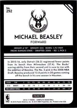 2016-17 Panini Complete #292 Michael Beasley Back