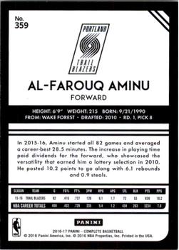 2016-17 Panini Complete #359 Al-Farouq Aminu Back