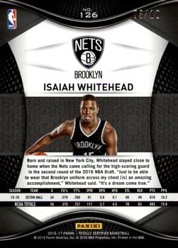 2016-17 Panini Totally Certified - Gold #126 Isaiah Whitehead Back