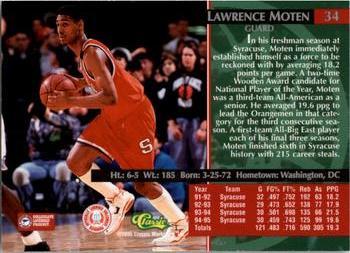 1995 Classic Rookies - Gold Foil #34 Lawrence Moten Back