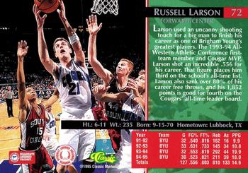 1995 Classic Rookies - Gold Foil #72 Russell Larson Back