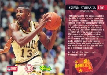 1995 Classic Rookies - Gold Foil #100 Glenn Robinson Back