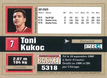 1993-94 Pro Cards French Sports Action Basket #5318 Toni Kukoc Back