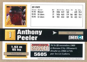 1993-94 Pro Cards French Sports Action Basket #5605 Anthony Peeler Back