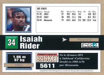 1993-94 Pro Cards French Sports Action Basket #5611 Isaiah Rider Back