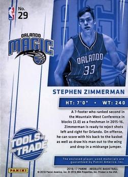 2016-17 Panini Absolute - Tools of the Trade Rookie Materials Triple Relic #29 Stephen Zimmerman Back