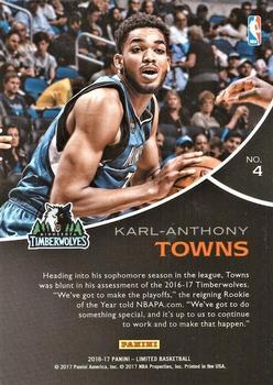 2016-17 Panini Limited - No Limit #4 Karl-Anthony Towns Back