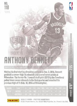 2016-17 Panini Prestige #118 Anthony Bennett Back