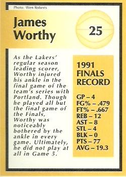1991 Tuff Stuff Jr. Special Issue NBA Finals #25 James Worthy Back