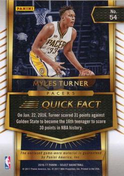 2016-17 Panini Select - Select Swatches #54 Myles Turner Back