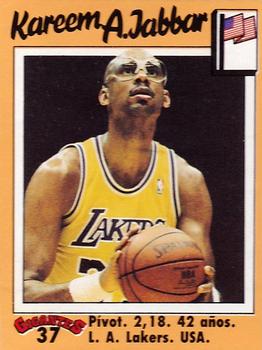 1989 Hobby Press Spain 100 Gigantes del Basket Mundial Stickers #37 Kareem Abdul-Jabbar Front
