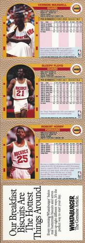 1992-93 Fleer - Houston Rockets Whataburger 3-Card Panels #NNO Vernon Maxwell / Sleepy Floyd / Robert Horry Back