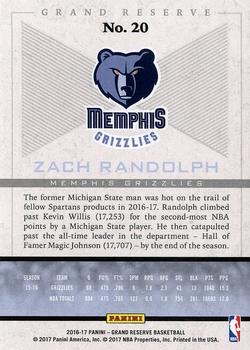 2016-17 Panini Grand Reserve #20 Zach Randolph Back