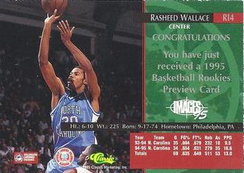 1995 Classic Rookies - Images Previews #RI4 Rasheed Wallace Back
