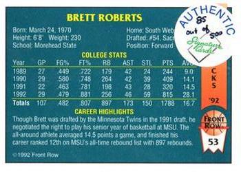 1992 Front Row Draft Picks - Signature Series #53 Brett Roberts Back