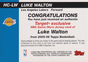2005-06 Topps - Target Hardwood Classics Collection Jerseys #HC-LW Luke Walton Back