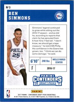 2017 Panini Contenders Draft Picks #3 Ben Simmons Back