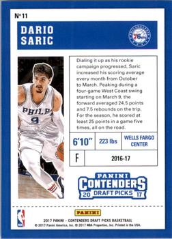 2017 Panini Contenders Draft Picks #11 Dario Saric Back