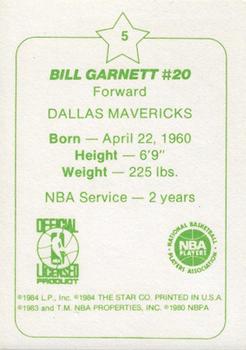1984-85 Star Arena Dallas Mavericks #5 Bill Garnett Back