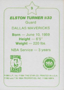 1984-85 Star Arena Dallas Mavericks #9 Elston Turner Back