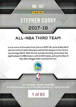 2017-18 Panini Instant NBA #187 Stephen Curry Back