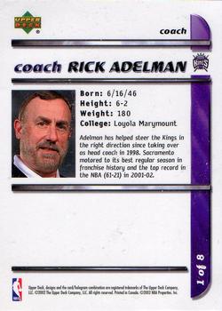 2002-03 Upper Deck Sacramento Kings #1 Rick Adelman Back