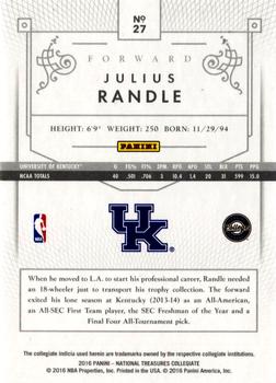 2016 Panini National Treasures Collegiate - Silver #27 Julius Randle Back