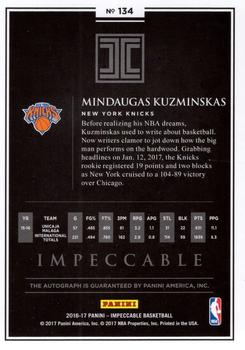 2016-17 Panini Impeccable #134 Mindaugas Kuzminskas Back