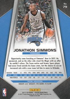 2017-18 Panini Prizm #79 Jonathon Simmons Back