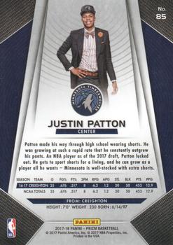 2017-18 Panini Prizm #85 Justin Patton Back