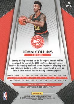 2017-18 Panini Prizm #109 John Collins Back