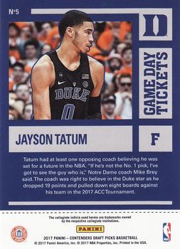 2017 Panini Contenders Draft Picks - Game Day Tickets #5 Jayson Tatum Back